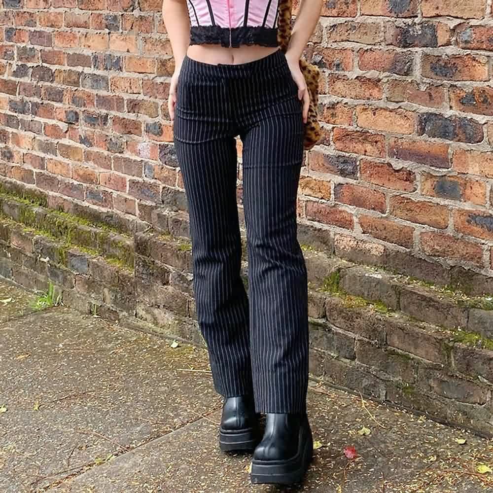 White Stripe Gothic Trousers - Y2K Grunge, 90s Retro, Summer Y2K Outfits, Y2K Club Fashion