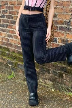 White Stripe Gothic Trousers - Y2K Grunge, 90s Retro, Summer Y2K Outfits, Y2K Club Fashion