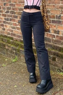 White Stripe Gothic Trousers - Y2K Grunge, 90s Retro, Summer Y2K Outfits, Y2K Club Fashion