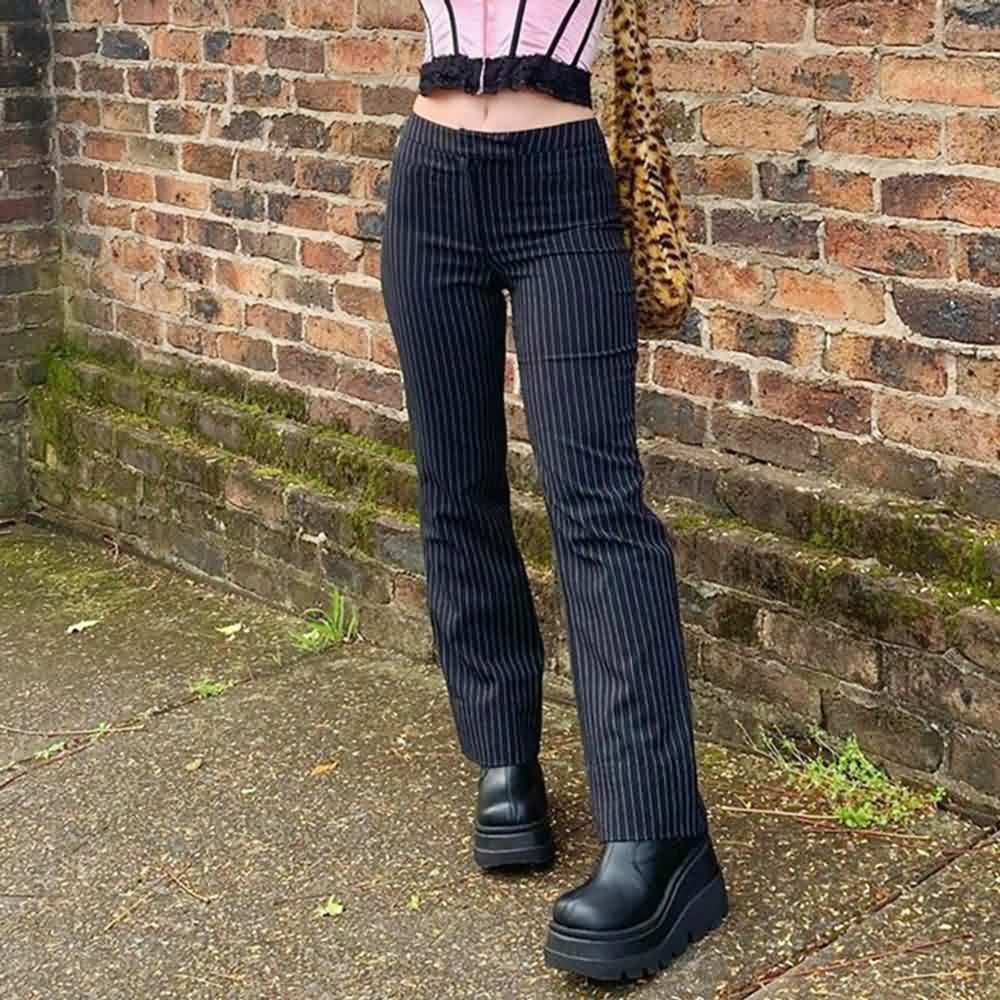 White Stripe Gothic Trousers - Y2K Grunge, 90s Retro, Summer Y2K Outfits, Y2K Club Fashion