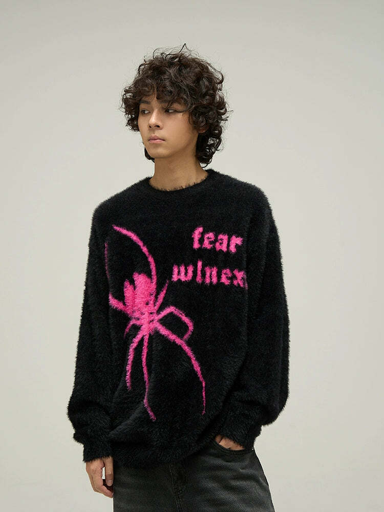 WLNEXT 'Fear the Spider' Sweater - Y2K Grunge, 90s Fashion, Retro Goth, Summer Y2K Out