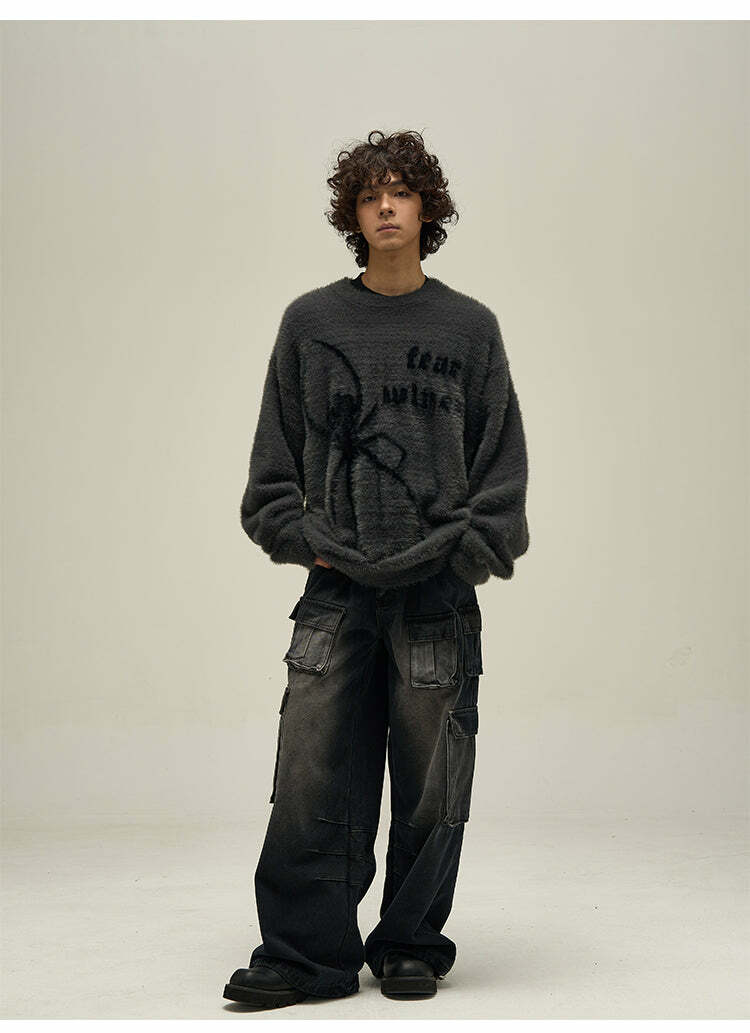 WLNEXT 'Fear the Spider' Sweater - Y2K Grunge, 90s Fashion, Retro Goth, Summer Y2K Out