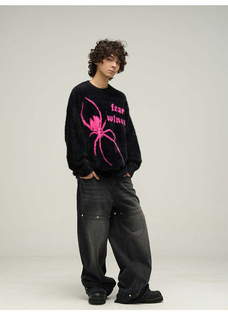 WLNEXT 'Fear the Spider' Sweater - Y2K Grunge, 90s Fashion, Retro Goth, Summer Y2K Out