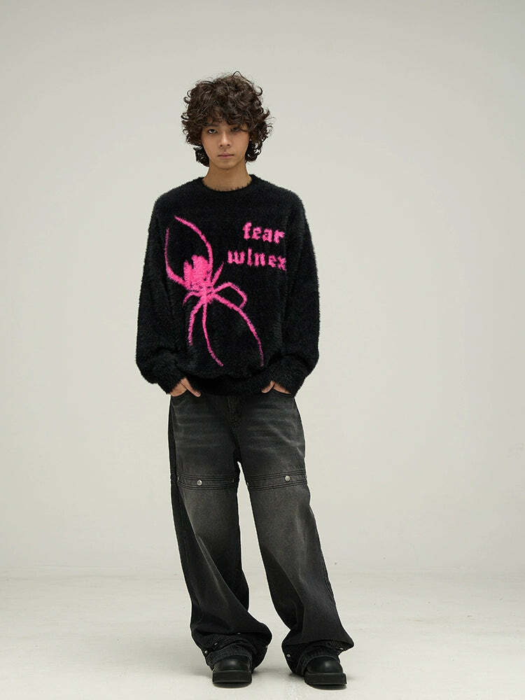 WLNEXT 'Fear the Spider' Sweater - Y2K Grunge, 90s Fashion, Retro Goth, Summer Y2K Out