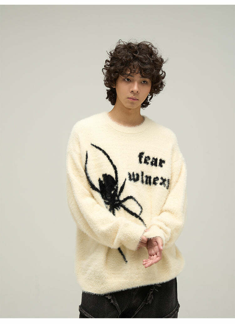 WLNEXT 'Fear the Spider' Sweater - Y2K Grunge, 90s Fashion, Retro Goth, Summer Y2K Out