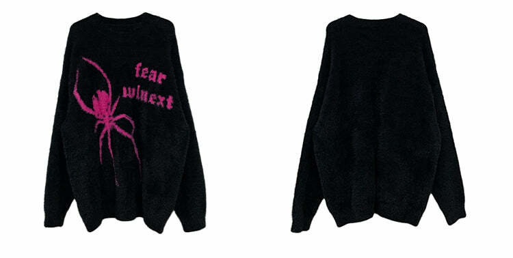 WLNEXT 'Fear the Spider' Sweater - Y2K Grunge, 90s Fashion, Retro Goth, Summer Y2K Out