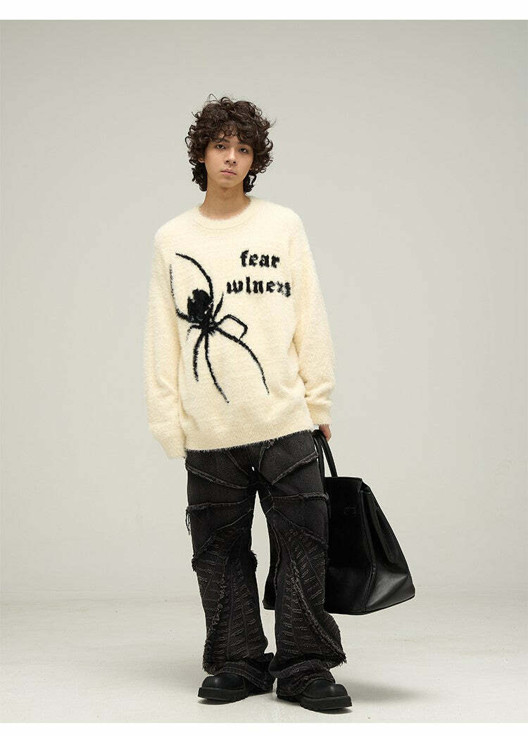 WLNEXT 'Fear the Spider' Sweater - Y2K Grunge, 90s Fashion, Retro Goth, Summer Y2K Out