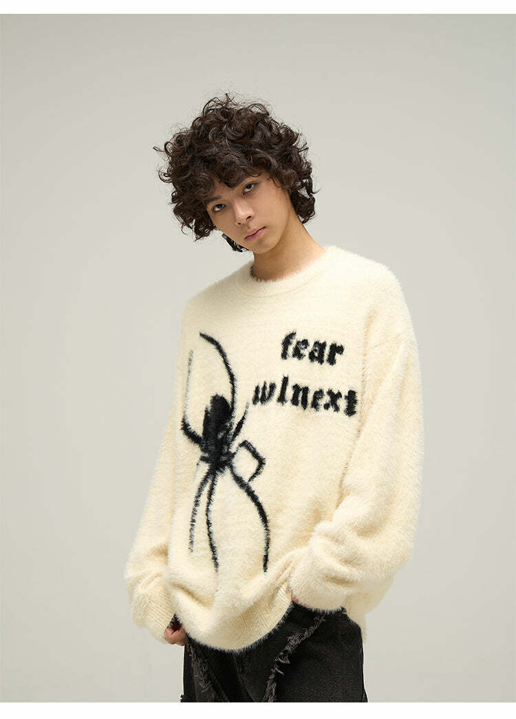 WLNEXT 'Fear the Spider' Sweater - Y2K Grunge, 90s Fashion, Retro Goth, Summer Y2K Out