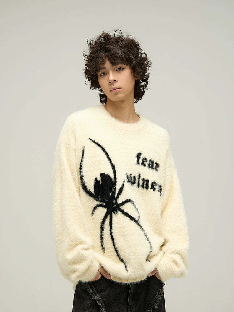 WLNEXT 'Fear the Spider' Sweater - Y2K Grunge, 90s Fashion, Retro Goth, Summer Y2K Out