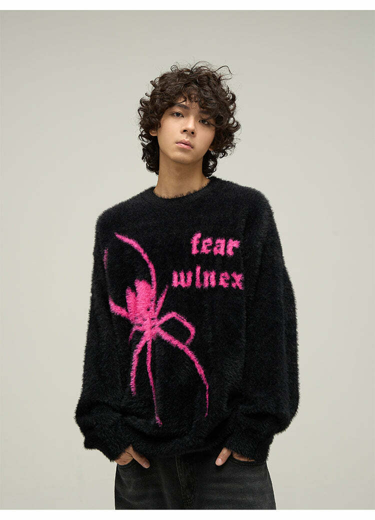 WLNEXT 'Fear the Spider' Sweater - Y2K Grunge, 90s Fashion, Retro Style, Gothic Y2K Out