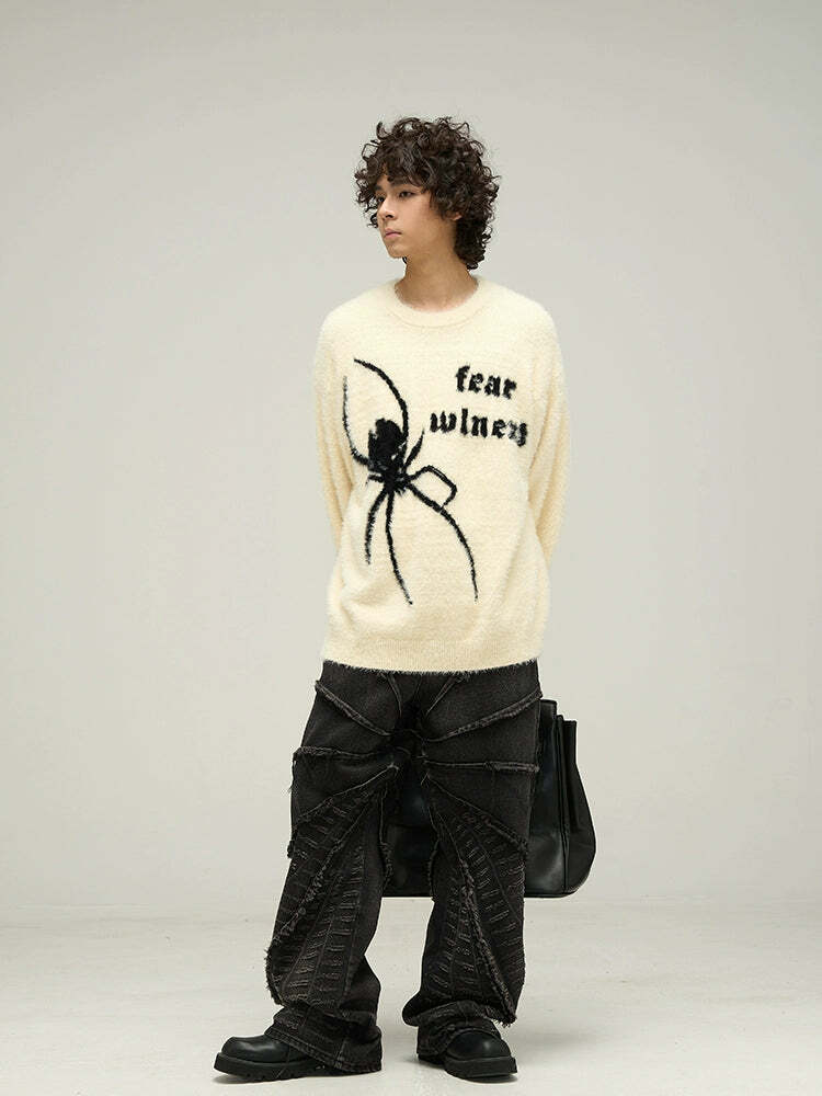 WLNEXT 'Fear the Spider' Sweater - Y2K Grunge, 90s Fashion, Retro Style, Gothic Y2K Out