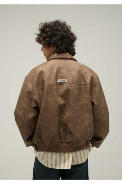WLNEXT Distressed Faux Leather Jacket - Y2K Grunge, 90s Fashion, Retro Style, Y2K Summer Outfits