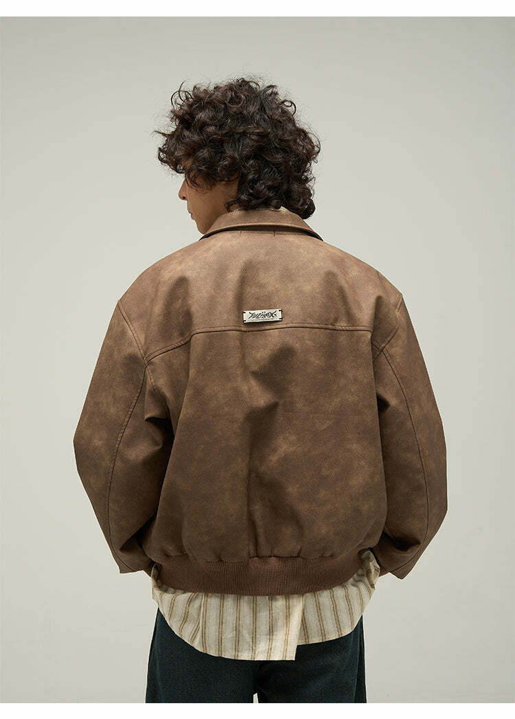 WLNEXT Distressed Faux Leather Jacket - Y2K Grunge, 90s Fashion, Retro Style, Y2K Summer Outfits