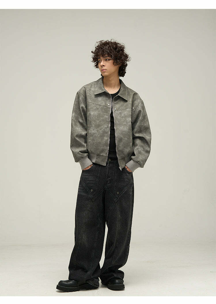 WLNEXT Distressed Faux Leather Jacket - Y2K Grunge, 90s Fashion, Retro Style, Y2K Summer Outfits