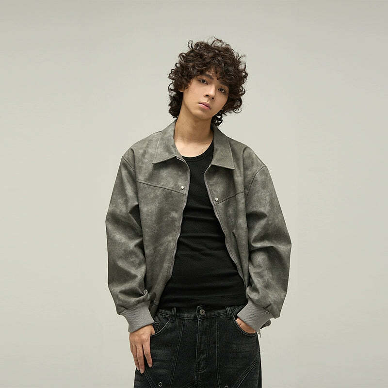 WLNEXT Distressed Faux Leather Jacket - Y2K Grunge, 90s Fashion, Retro Style, Y2K Summer Outfits