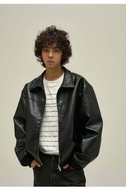 WLNEXT Distressed Faux Leather Jacket - Y2K Grunge, 90s Fashion, Retro Style, Y2K Summer Outfits