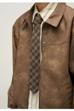 WLNEXT Distressed Faux Leather Jacket - Y2K Grunge, 90s Fashion, Retro Style, Y2K Summer Outfits