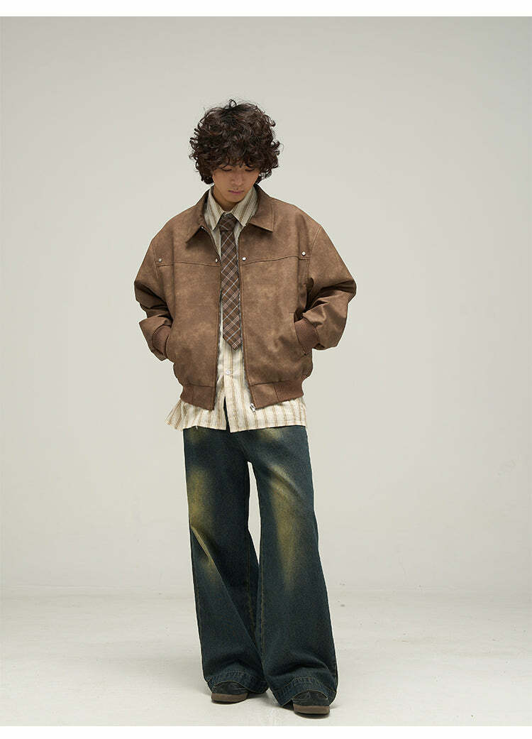 WLNEXT Distressed Faux Leather Jacket - Y2K Grunge, 90s Fashion, Retro Style, Y2K Summer Outfits