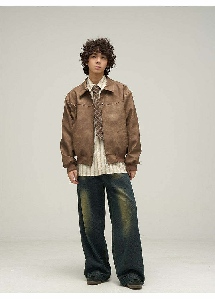 WLNEXT Distressed Faux Leather Jacket - Y2K Grunge, 90s Fashion, Retro Style, Y2K Summer Outfits