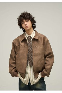 WLNEXT Distressed Faux Leather Jacket - Y2K Grunge, 90s Fashion, Retro Style, Y2K Summer Outfits