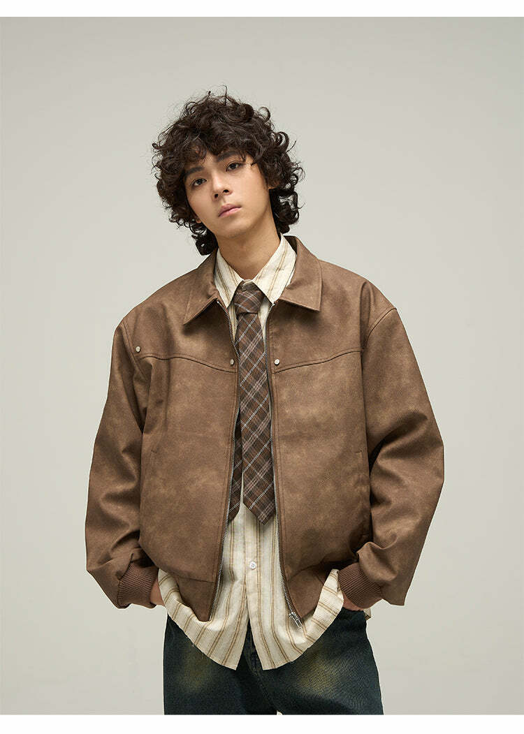 WLNEXT Distressed Faux Leather Jacket - Y2K Grunge, 90s Fashion, Retro Style, Y2K Summer Outfits
