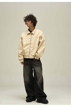 WLNEXT Distressed Faux Leather Jacket - Y2K Grunge, 90s Fashion, Retro Style, Y2K Summer Outfits