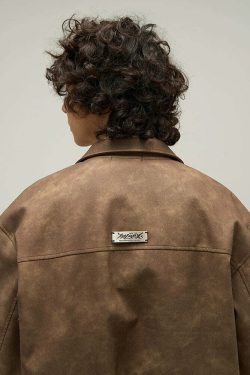 WLNEXT Distressed Faux Leather Jacket - Y2K Grunge, 90s Fashion, Retro Style, Y2K Summer Outfits