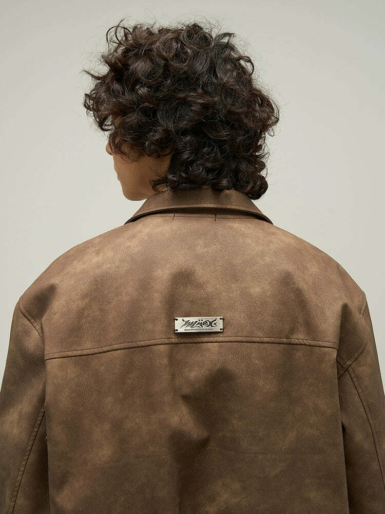 WLNEXT Distressed Faux Leather Jacket - Y2K Grunge, 90s Fashion, Retro Style, Y2K Summer Outfits