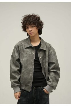 WLNEXT Distressed Faux Leather Jacket - Y2K Grunge, 90s Fashion, Retro Style, Y2K Summer Outfits
