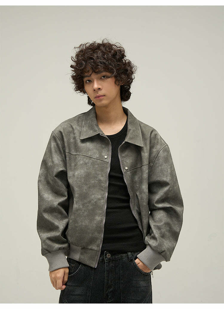 WLNEXT Distressed Faux Leather Jacket - Y2K Grunge, 90s Fashion, Retro Style, Y2K Summer Outfits