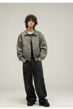 WLNEXT Distressed Faux Leather Jacket - Y2K Grunge, 90s Fashion, Retro Style, Y2K Summer Outfits