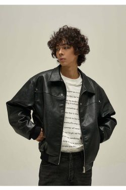 WLNEXT Distressed Faux Leather Jacket - Y2K Grunge, 90s Fashion, Retro Style, Y2K Summer Outfits