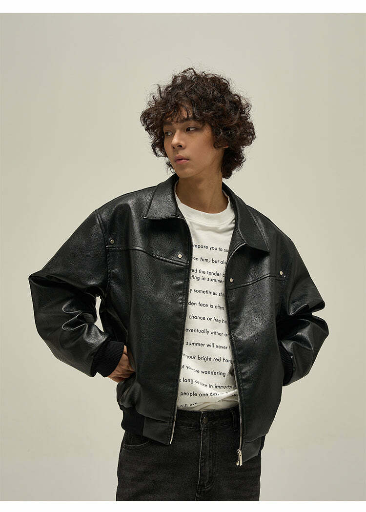 WLNEXT Distressed Faux Leather Jacket - Y2K Grunge, 90s Fashion, Retro Style, Y2K Summer Outfits