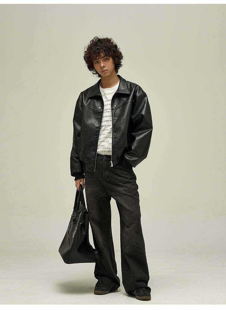 WLNEXT Distressed Faux Leather Jacket - Y2K Grunge, 90s Fashion, Retro Style, Y2K Summer Outfits
