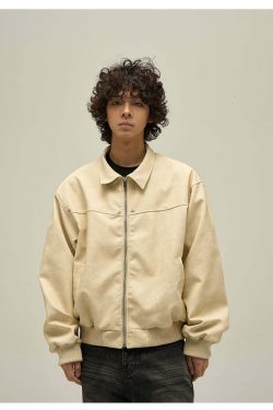 WLNEXT Distressed Faux Leather Jacket - Y2K Grunge, 90s Fashion, Retro Style, Y2K Summer Outfits