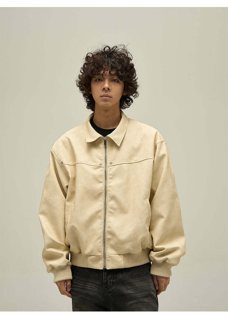 WLNEXT Distressed Faux Leather Jacket - Y2K Grunge, 90s Fashion, Retro Style, Y2K Summer Outfits