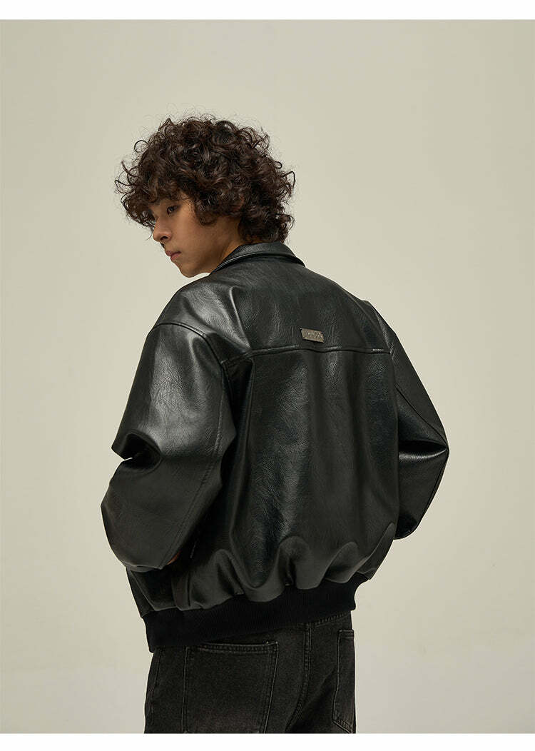 WLNEXT Distressed Faux Leather Jacket - Y2K Grunge, 90s Fashion, Retro Style, Y2K Summer Outfits