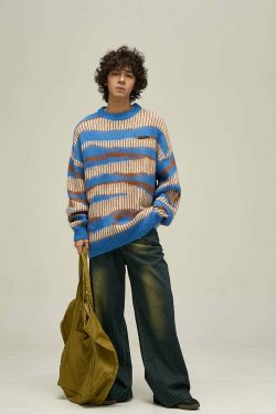 WLNEXT Double Striped Sweater - Y2K Summer, 90s Grunge, Retro Style, Y2K Club & Party Outfits