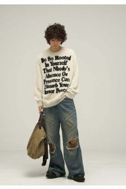 WLNEXT Inner Peace Sweater - Y2K Summer Grunge, 90s Retro, Pastel Goth, Y2K Club & Party Out