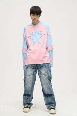 Wlnext Patchwork Longsleeve Shirt - Y2K Grunge, 90s Fashion, Retro Style, Summer Y2K Out