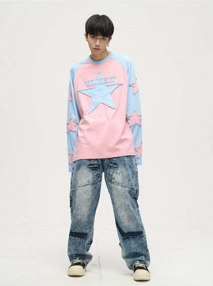 Wlnext Patchwork Longsleeve Shirt - Y2K Grunge, 90s Fashion, Retro Style, Summer Y2K Out