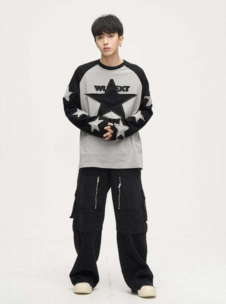 Wlnext Patchwork Longsleeve Shirt - Y2K Grunge, 90s Fashion, Retro Style, Summer Y2K Out