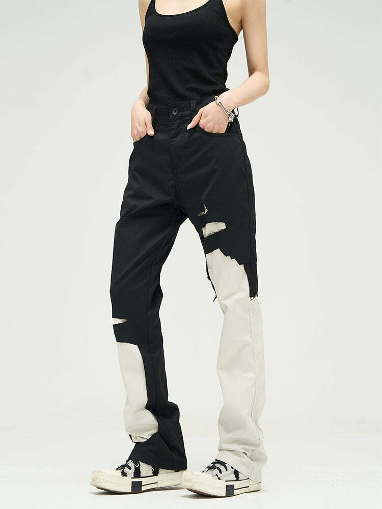 WLNEXT Two-Tone Trousers - Y2K Summer Grunge, 90s Retro, Pastel Goth, Y2K Club &