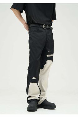 WLNEXT Two-Tone Trousers - Y2K Summer Grunge, 90s Retro, Pastel Goth, Y2K Club &