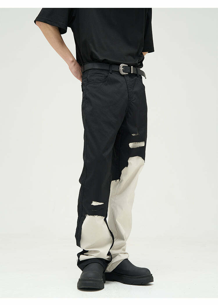 WLNEXT Two-Tone Trousers - Y2K Summer Grunge, 90s Retro, Pastel Goth, Y2K Club &
