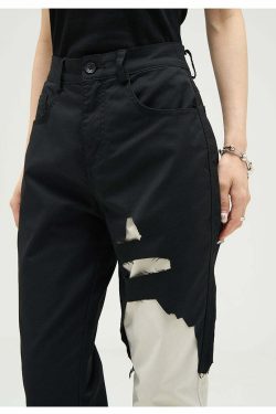 WLNEXT Two-Tone Trousers - Y2K Summer Grunge, 90s Retro, Pastel Goth, Y2K Club &