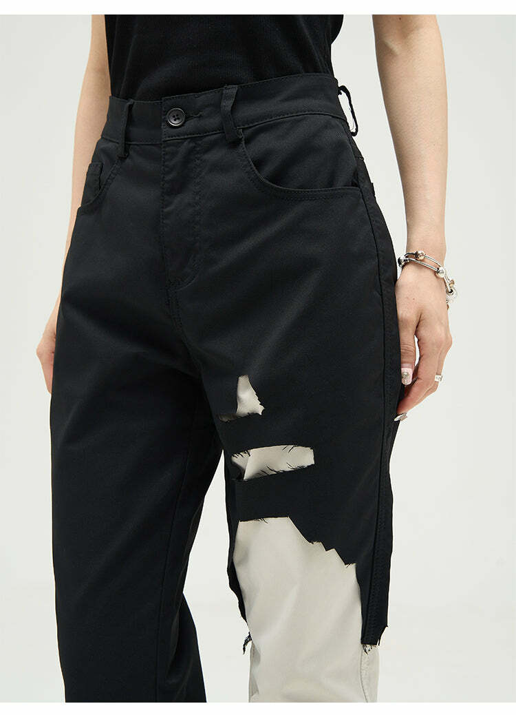 WLNEXT Two-Tone Trousers - Y2K Summer Grunge, 90s Retro, Pastel Goth, Y2K Club &