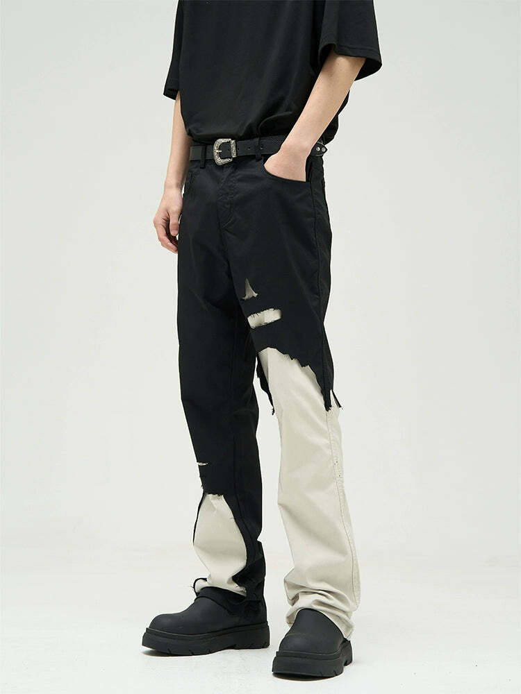 WLNEXT Two-Tone Trousers - Y2K Summer Grunge, 90s Retro, Pastel Goth, Y2K Club &