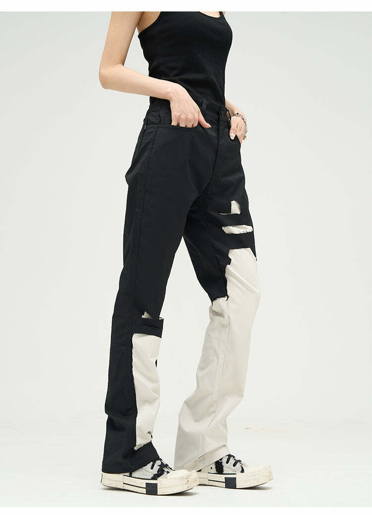 WLNEXT Two-Tone Trousers - Y2K Summer Grunge, 90s Retro, Pastel Goth, Y2K Club &