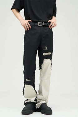 WLNEXT Two-Tone Trousers - Y2K Summer Grunge, 90s Retro, Pastel Goth, Y2K Club &